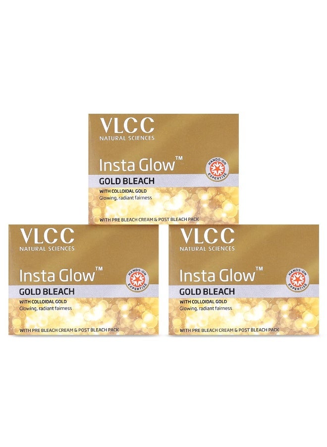 VLCC Insta Glow Gold Bleach - 30g X 3 (Pack of 3) - With Colloidal Glow For Glowing Fairness | Skin Brightening Bleach | Perfect Skin Match, Reduces Facial Hair Visibility, Brightens Complexion - Image 1